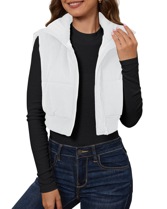 StrapCore Vest for Women's Lightweight Patchwork Sleeveless High Neck Puffer Cropped Outerwear