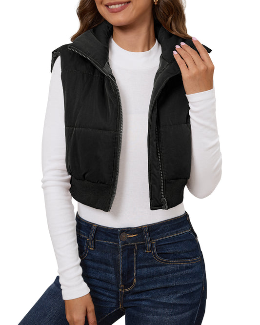 StrapCore Vest for Women's Lightweight Patchwork Sleeveless  High Neck Puffer Cropped Outerwear
