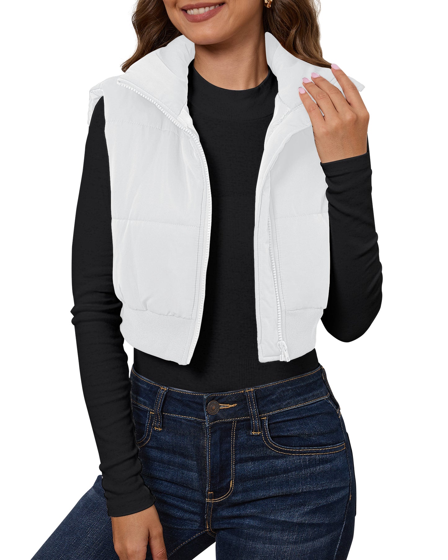 StrapCore Vest for Women's Lightweight Patchwork Sleeveless  High Neck Puffer Cropped Outerwear