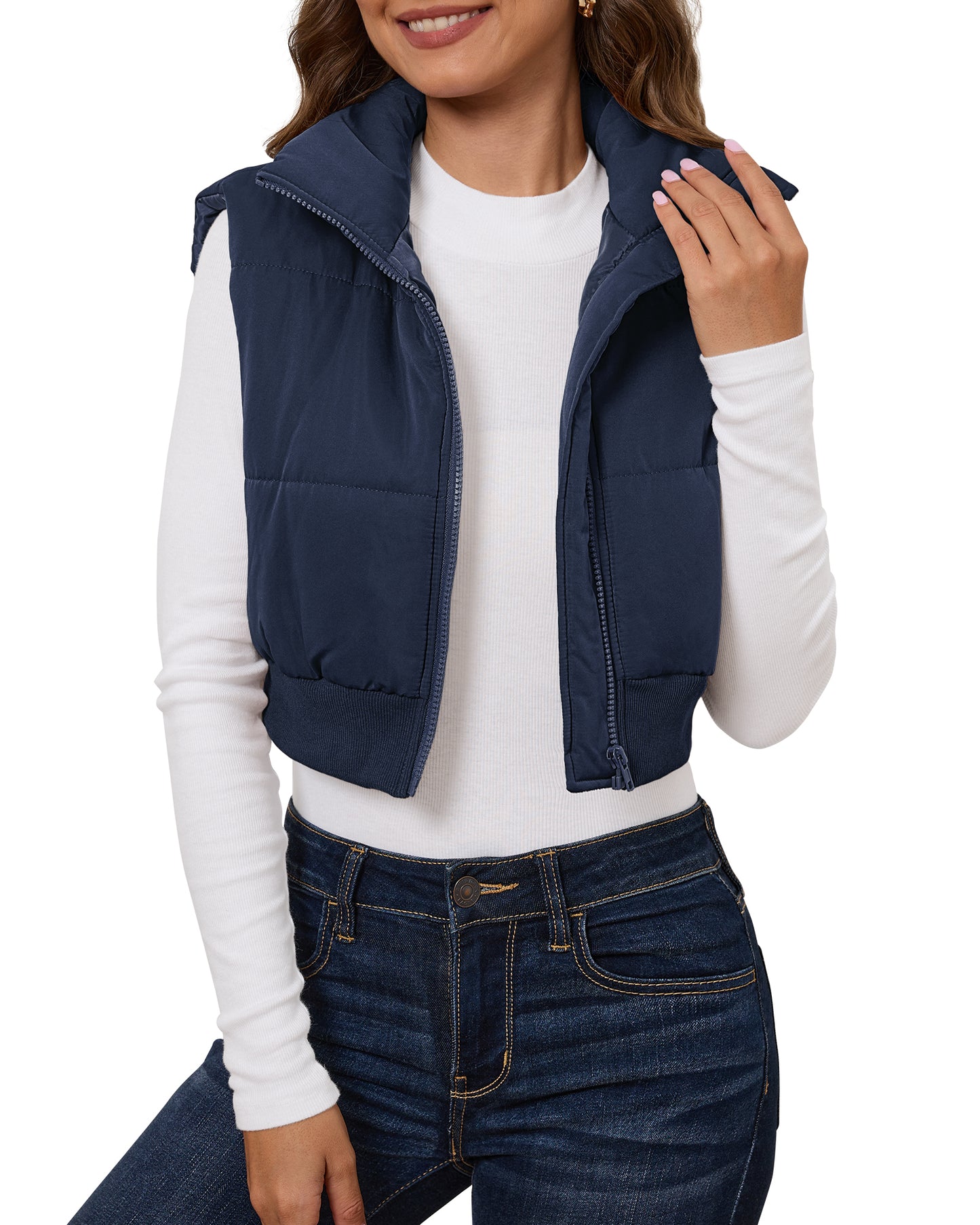 StrapCore Vest for Women's Lightweight Patchwork Sleeveless  High Neck Puffer Cropped Outerwear