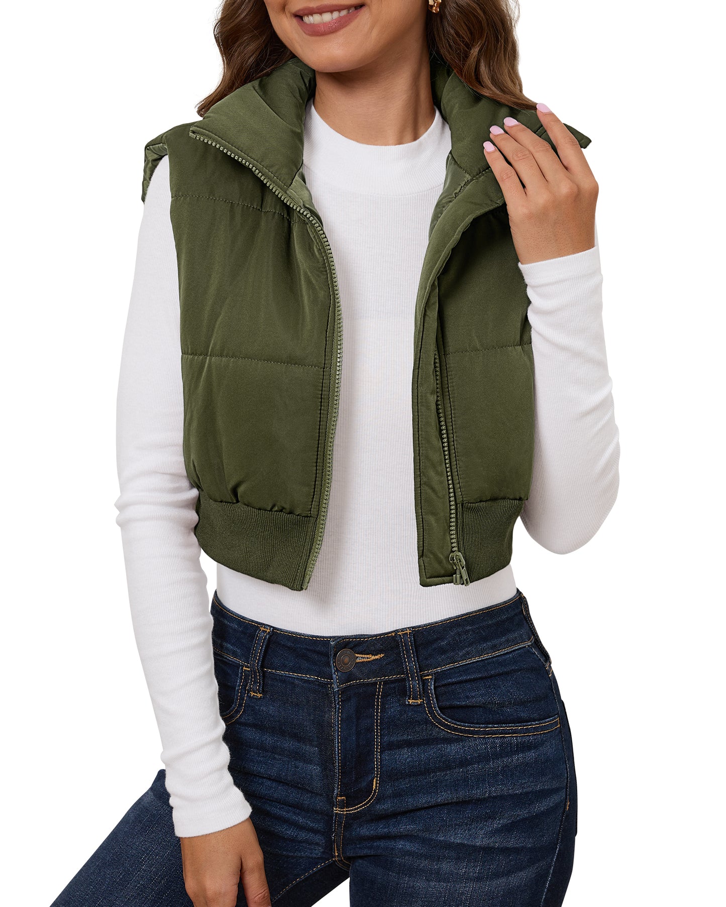 StrapCore Vest for Women's Lightweight Patchwork Sleeveless  High Neck Puffer Cropped Outerwear